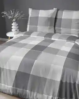 Detexpol Pościel satynowa 220x200 biała szara krata 5055B Home Satin 27