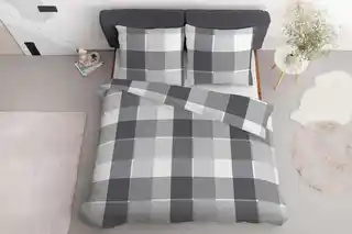 Detexpol Pościel satynowa 220x200 biała szara krata 5055B Home Satin 27