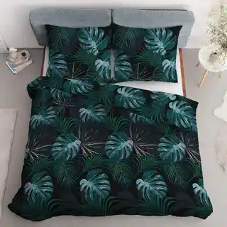 Detexpol Pościel satynowa 220x200 czarna turkusowa liście 4680 B Home Satin 40