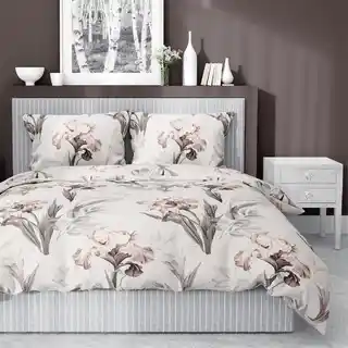 Detexpol Pościel satynowa 220x200 Home Satin 11 kremowa szara kwiaty