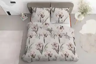 Detexpol Pościel satynowa 220x200 Home Satin 11 kremowa szara kwiaty