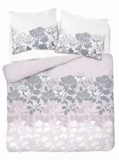 Detexpol Pościel satynowa 220x200 Home Satin 11 różowa szara biała kwiaty liście