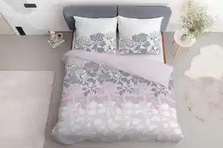 Detexpol Pościel satynowa 220x200 Home Satin 11 różowa szara biała kwiaty liście