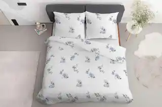 Detexpol Pościel satynowa 220x200 Home Satin 122 biała niebieska kwiaty