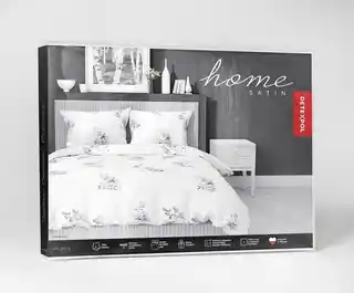 Detexpol Pościel satynowa 220x200 Home Satin 122 biała niebieska kwiaty