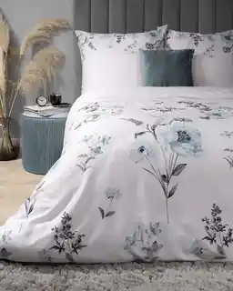 Detexpol Pościel satynowa 220x200 Home Satin 124 biała miętowa kwiaty