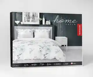 Detexpol Pościel satynowa 220x200 Home Satin 124 biała miętowa kwiaty