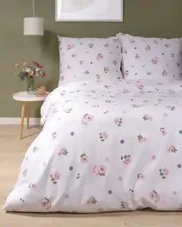 Detexpol Pościel satynowa 220x200 Home Satin 124 biała pudrowa kwiaty