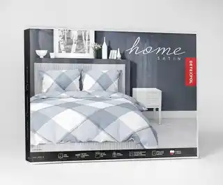 Detexpol Pościel satynowa 220x200 Home Satin 126 niebieska biała kratka