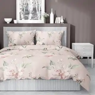 Detexpol Pościel satynowa 220x200 Home Satin 27 różowa biała kwiaty