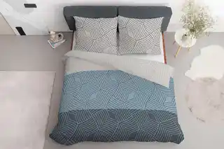 Detexpol Pościel satynowa 220x200 Home Satin 27 szara niebieska geometryczna