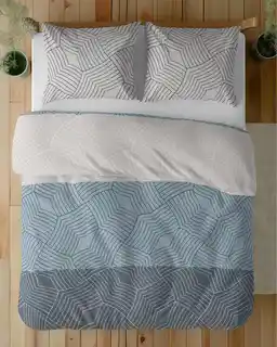 Detexpol Pościel satynowa 220x200 Home Satin 27 szara niebieska geometryczna