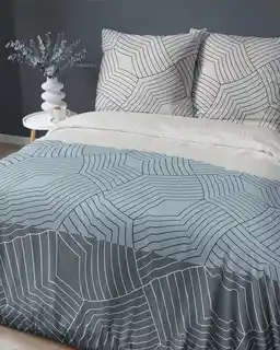 Detexpol Pościel satynowa 220x200 Home Satin 27 szara niebieska geometryczna