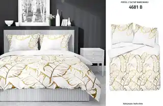 Detexpol Pościel satynowa 220x200 Home Satin 40 biała złota liście