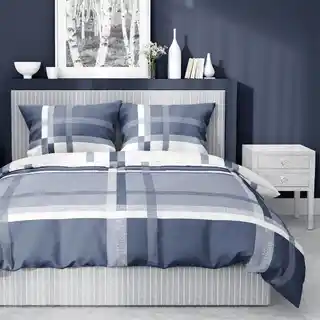 Detexpol Pościel satynowa 220x200 Home Satin 40 niebieska biała kratka