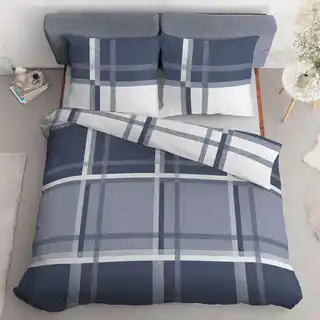 Detexpol Pościel satynowa 220x200 Home Satin 40 niebieska biała kratka