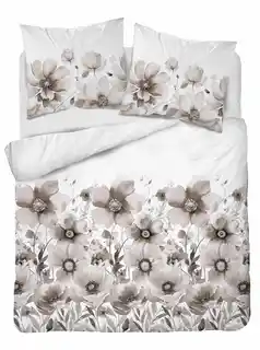 Detexpol Pościel satynowa 220x200 Home Satin 81 biała beżowa kwiaty