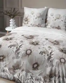Detexpol Pościel satynowa 220x200 Home Satin 81 biała beżowa kwiaty