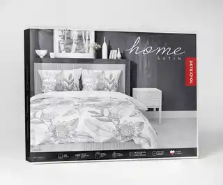 Detexpol Pościel satynowa 220x200 Home Satin biała szara listki kwiaty