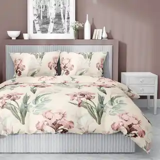 Detexpol Pościel satynowa 220x200 kremowa różowa zielona kwiaty 5089 A Home Satin 11