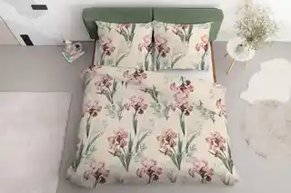 Detexpol Pościel satynowa 220x200 kremowa różowa zielona kwiaty 5089 A Home Satin 11