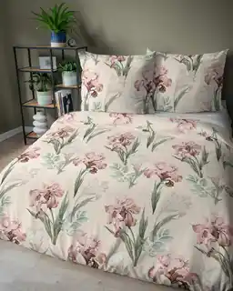 Detexpol Pościel satynowa 220x200 kremowa różowa zielona kwiaty 5089 A Home Satin 11