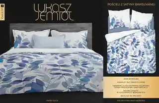Detexpol Pościel satynowa 220x200 Liście Łukasz Jemioł biała niebieska Ekskluzywna dwustronna 3119 A