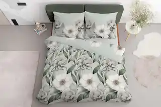 Detexpol Pościel satynowa 220x200 Romantyczna Magnolia zielona 5220 B Home Satin 41