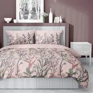Detexpol Pościel satynowa 220x200 różowa zielona kwiaty 5060B Home Satin 27