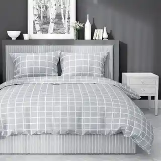 Detexpol pościel satynowa 220x200 szara krata Home Satin 58