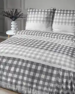 Detexpol Pościel satynowa 220x200 szara kratka A Home Satin 80