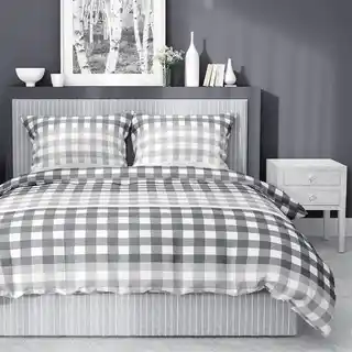 Detexpol Pościel satynowa 220x200 szara kratka A Home Satin 80