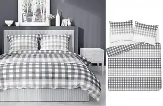 Detexpol Pościel satynowa 220x200 szara kratka A Home Satin 80