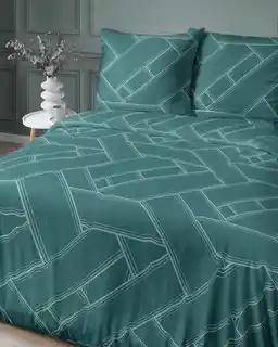 Detexpol Pościel satynowa 220x200 turkusowa geometria 4911 A Home Satin 80