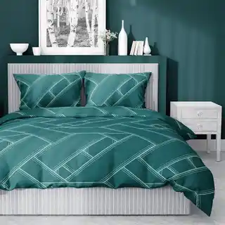 Detexpol Pościel satynowa 220x200 turkusowa geometria 4911 A Home Satin 80