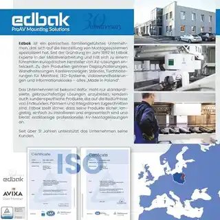 Edbak Uchwyt ścienny monitora PWB2, regulacja, czarny, stal, do ekranów 13-27 cali, nośność 15 kg