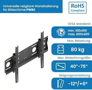 Edbak Uchwyt ścienny monitora PWB2, regulacja, czarny, stal, do ekranów 13-27 cali, nośność 15 kg
