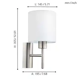 Eglo Kinkiet PASTERI 94924, chrom, abażur tekstylny, nowoczesny, energooszczędne LED, IP20