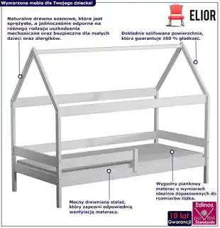 Elior Białe łóżko domek z drewna sosnowego - Cubis 3X 200x90 cm
