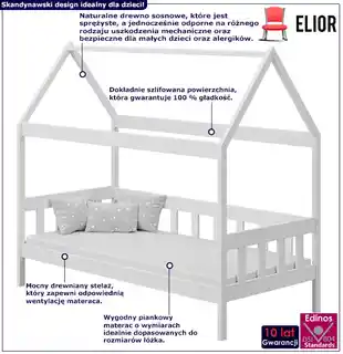 Elior Białe łóżko dziecięce typu domek - Laros 3X 190x90 cm