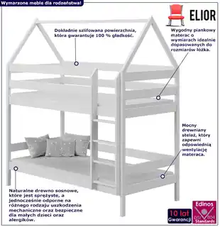 Elior Białe łóżko piętrowe domek 2-osobowe dla dzieci - Delisa 3X 200x90 cm