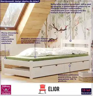 Elior Białe młodzieżowe łóżko pojedyncze z 2 szufladami - Doria 4X 200x90 cm
