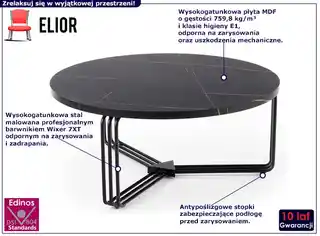 Elior Czarna okrągła ława z marmurkowym wzorem - Avex 3X
