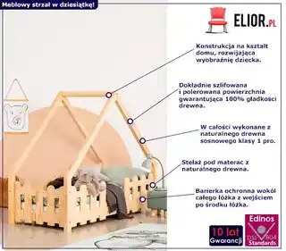 Elior Drewniane łóżko dziecięce domek z płotem - Alzuri