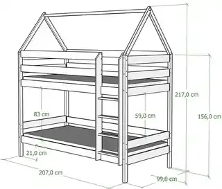 Elior Drewniane piętrowe łóżko dziecięce w kształcie domku, sosna - Delisa 3X 200x90 cm