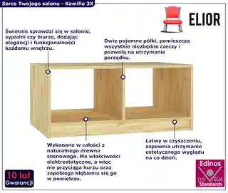Elior Drewniany prostokątny stolik kawowy - Lacar 3X