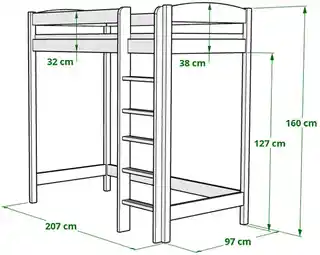 Elior Dziecięce łóżko na funkcjonalnej antresoli, sosna - Laren 3X 200x90 cm