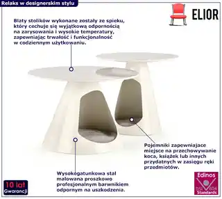 Elior Komplet białych okrągłych stolików kawowych - Venit