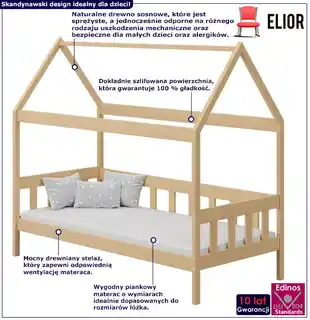 Elior Łóżko domek z materacem dla dziecka, sosna - Laros 3X 190x90 cm
