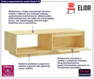 Elior Naturalny stolik kawowy z uchylną półką - Kokarex 3X